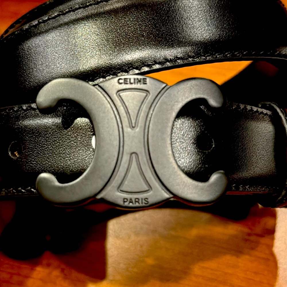 CELINE Belt - Black with Black buckle, and belt hole punch tool